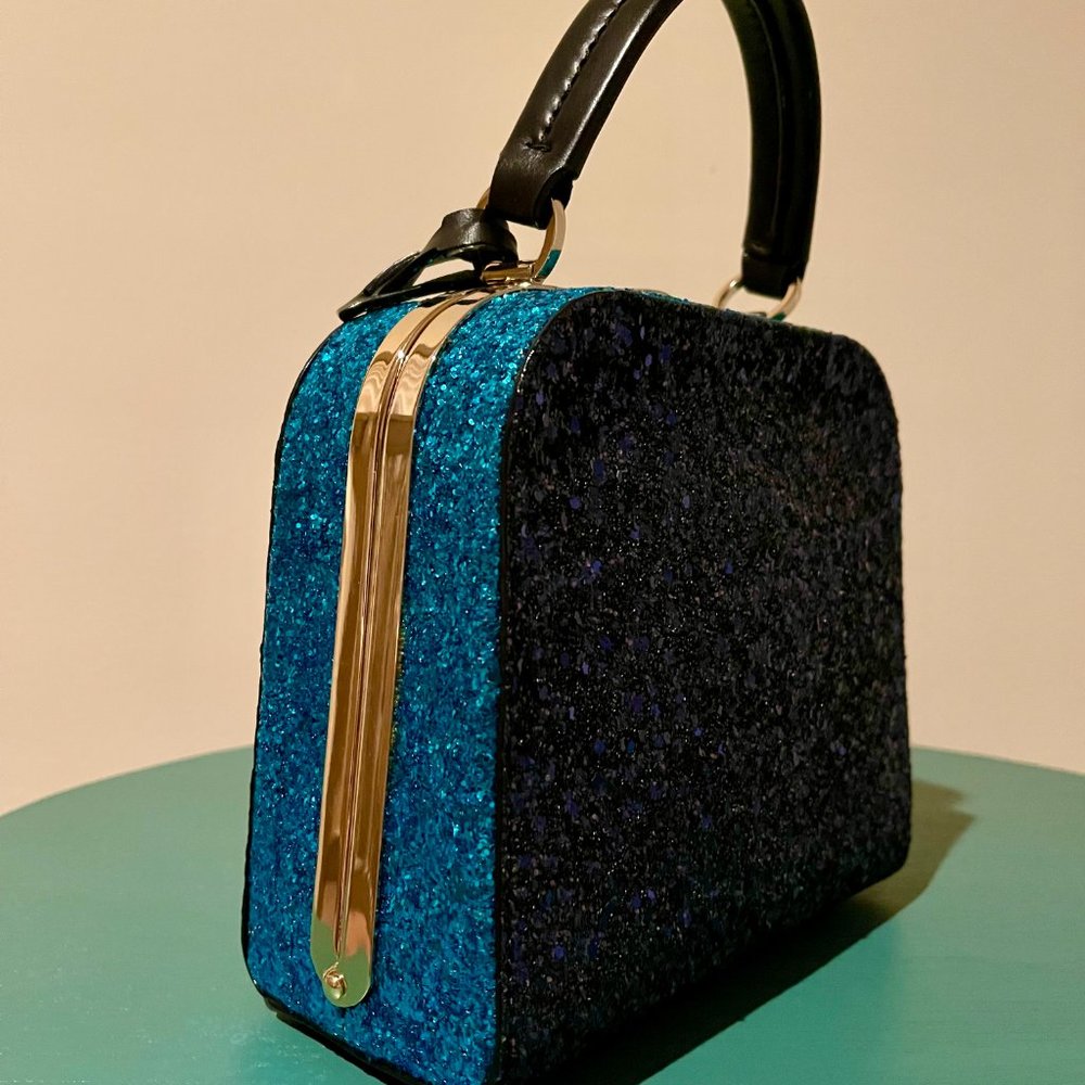 New Kate Spade satchel handbag blue color glitter(leather) - Picture 6 of 12